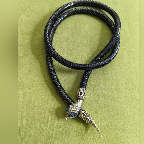 VTG DL AULD blue eyeled black snake, mesh choker necklace, belt or bracelet - Picture 3 of 16